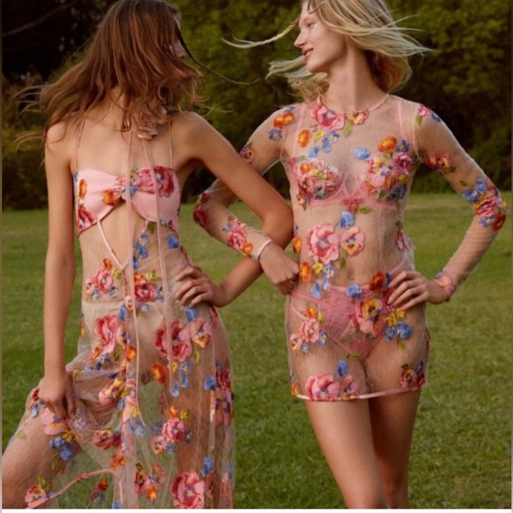 For Love & Lemons Percy Mini Dress in Multicolor  
embroidered floral accents - Picture 15 of 15